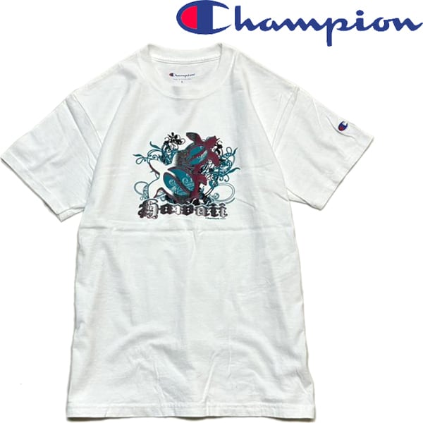 1点物◇チャンピオン海亀ハワイプリント白Tシャツ古着メンズSM 