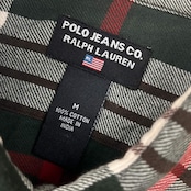 90s POLO JEANS CO. RALPH LAUREN ラルフローレン チェック ダブルポケット 長袖 ネルシャツ M/グリーン×レッド系 メンズ ビンテージ