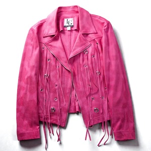 Vintage faux suede fringe double riders jacket "PINK"
