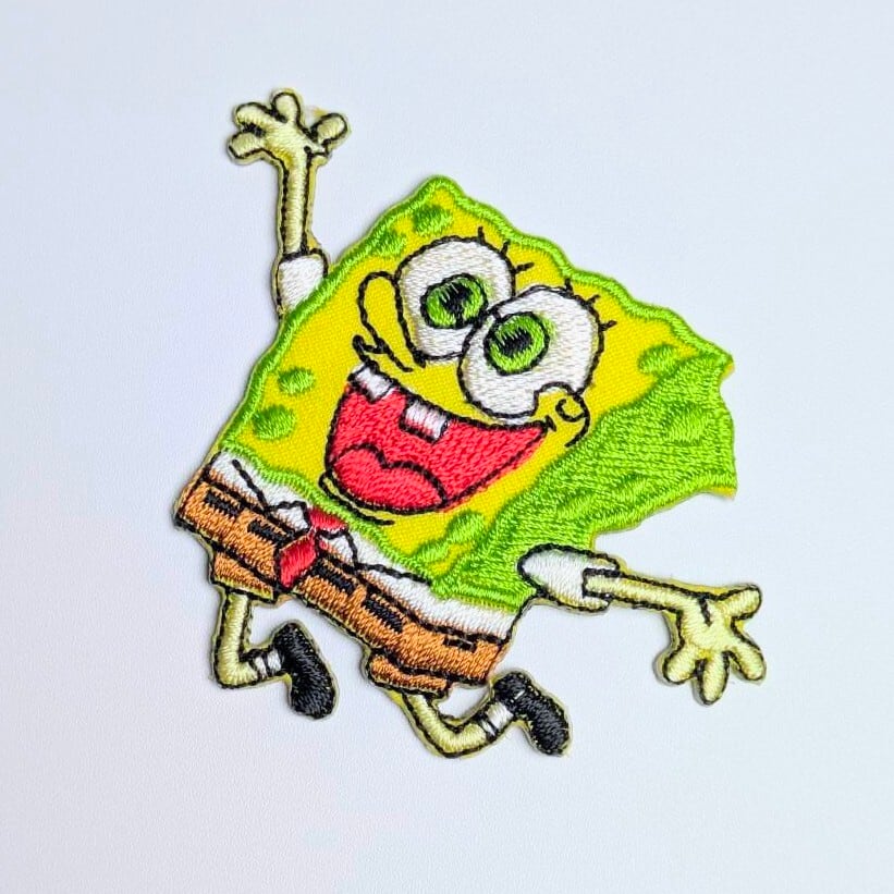 送料無料! ★刺繍アイロンワッペン★【 スポンジボブ ( SpongeBob SquarePants ) 】 喜び〚アメリカン雑貨 アメトイ〛