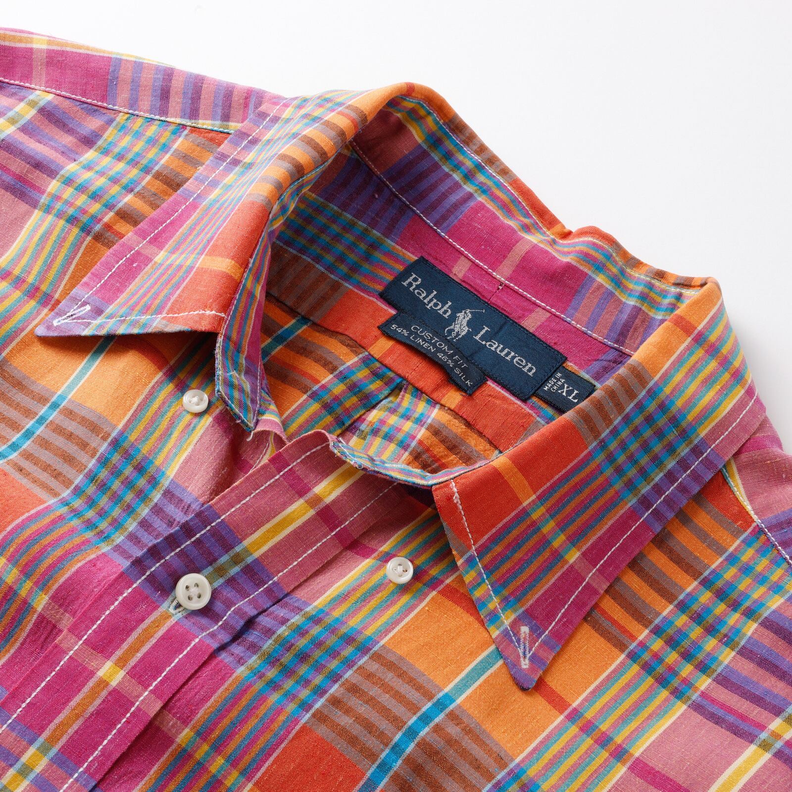 極美品】80s Ralph Lauren special linen silk check shirt big size 