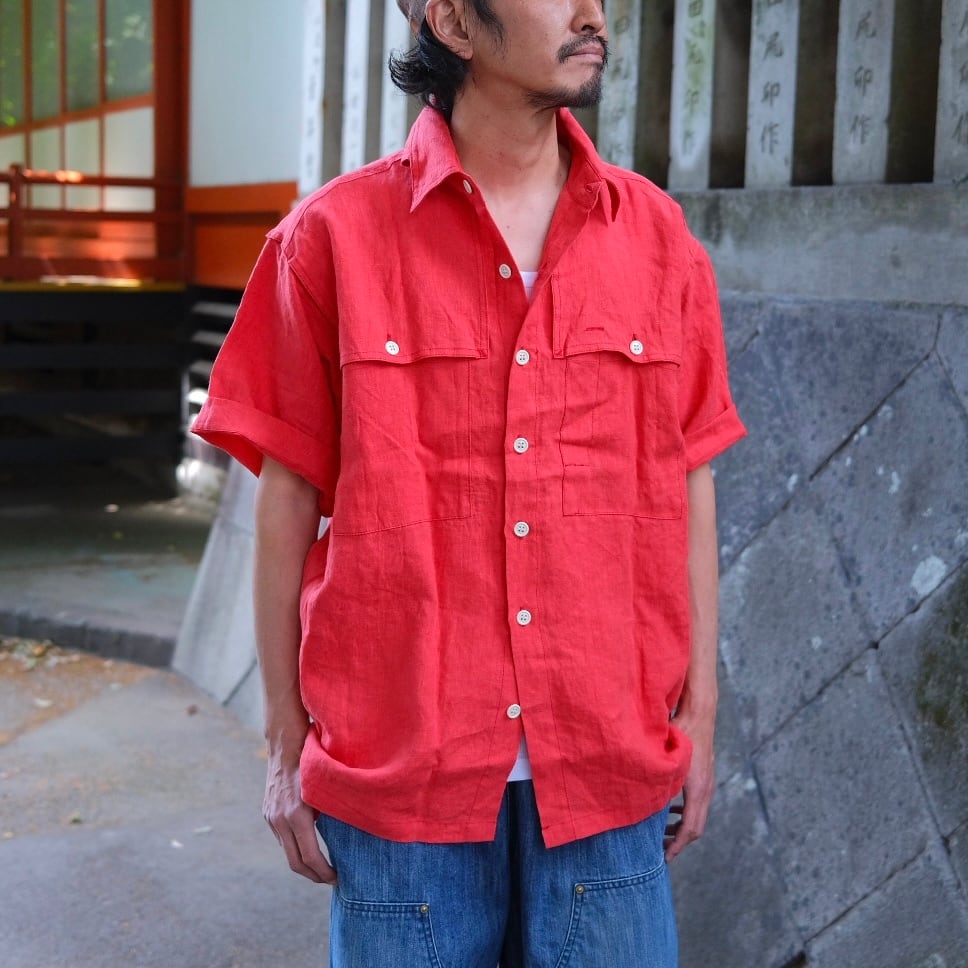 KENNETH FIELD(ケネスフィールド) /GUIDE SHIRTS SS french linen-RED