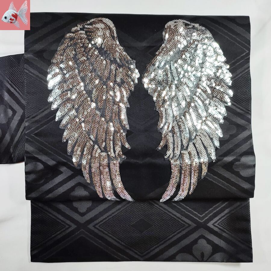 ◆スパンコール天使の翼の名古屋帯①　シルバー