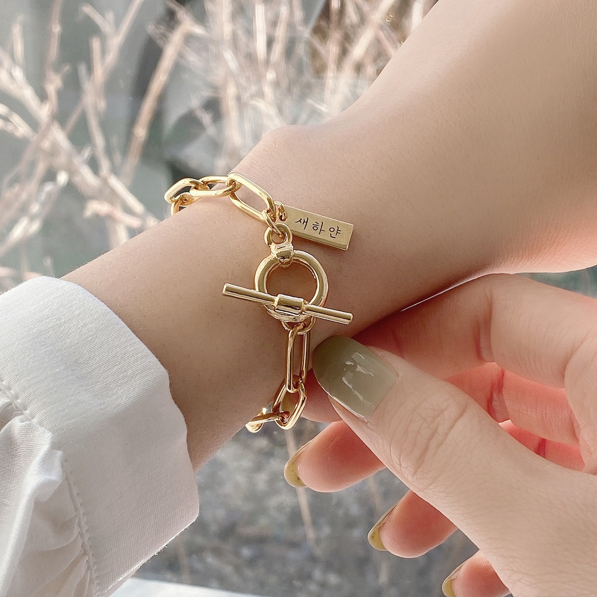 予約】engraving toggle clasp chain bracelet / 刻印トグルバー 