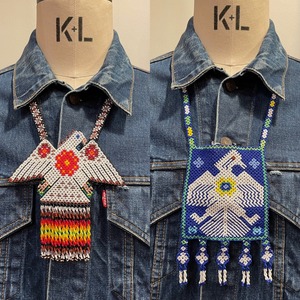 Huichol beads necklace (White eagle) （Blue eagle)ウィチョールビーズネックレス（白イーグル）（ブルー四角イーグル）