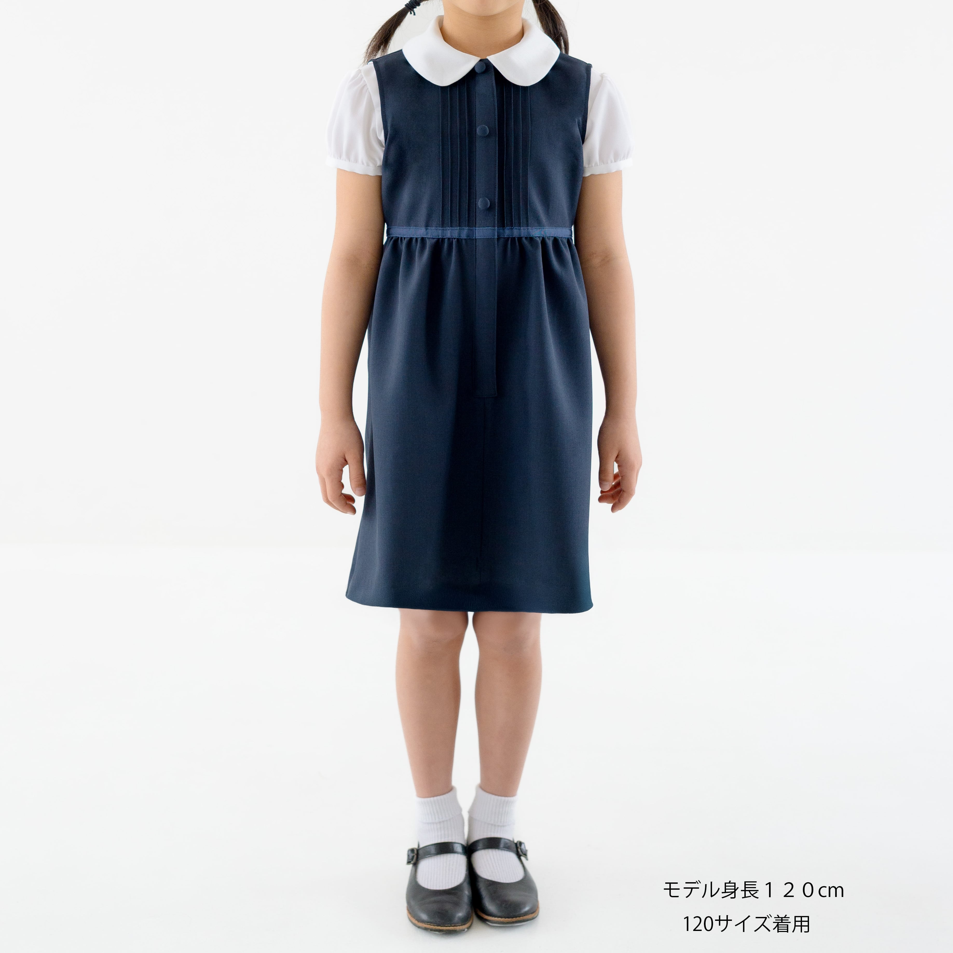 ネイビー半袖ワンピース 【小学校受験・学校説明会・面接】前開き