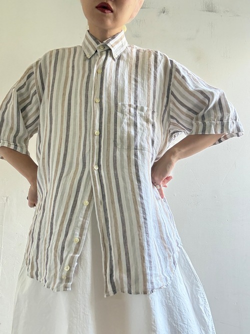 90s "dunhill" Linen Spripes Shirt