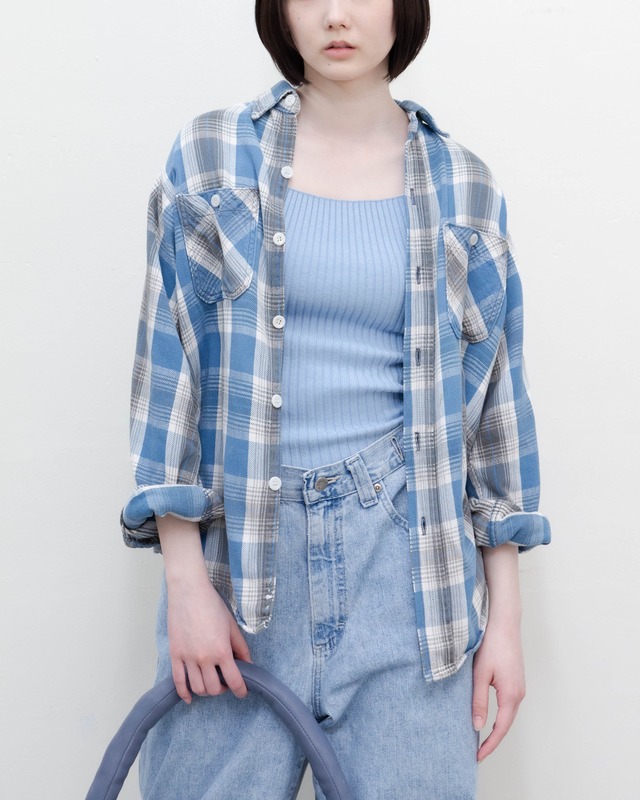 1960-70s good damaged plaid flannel shirt