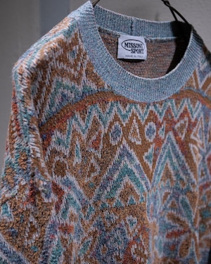1990s vintage "MISSONI SPORT" patterned jacquard cotton knitted sweater / Made In ITALY