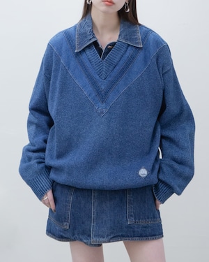 1980s European vintage - indigo dyeing cotton knit sweater