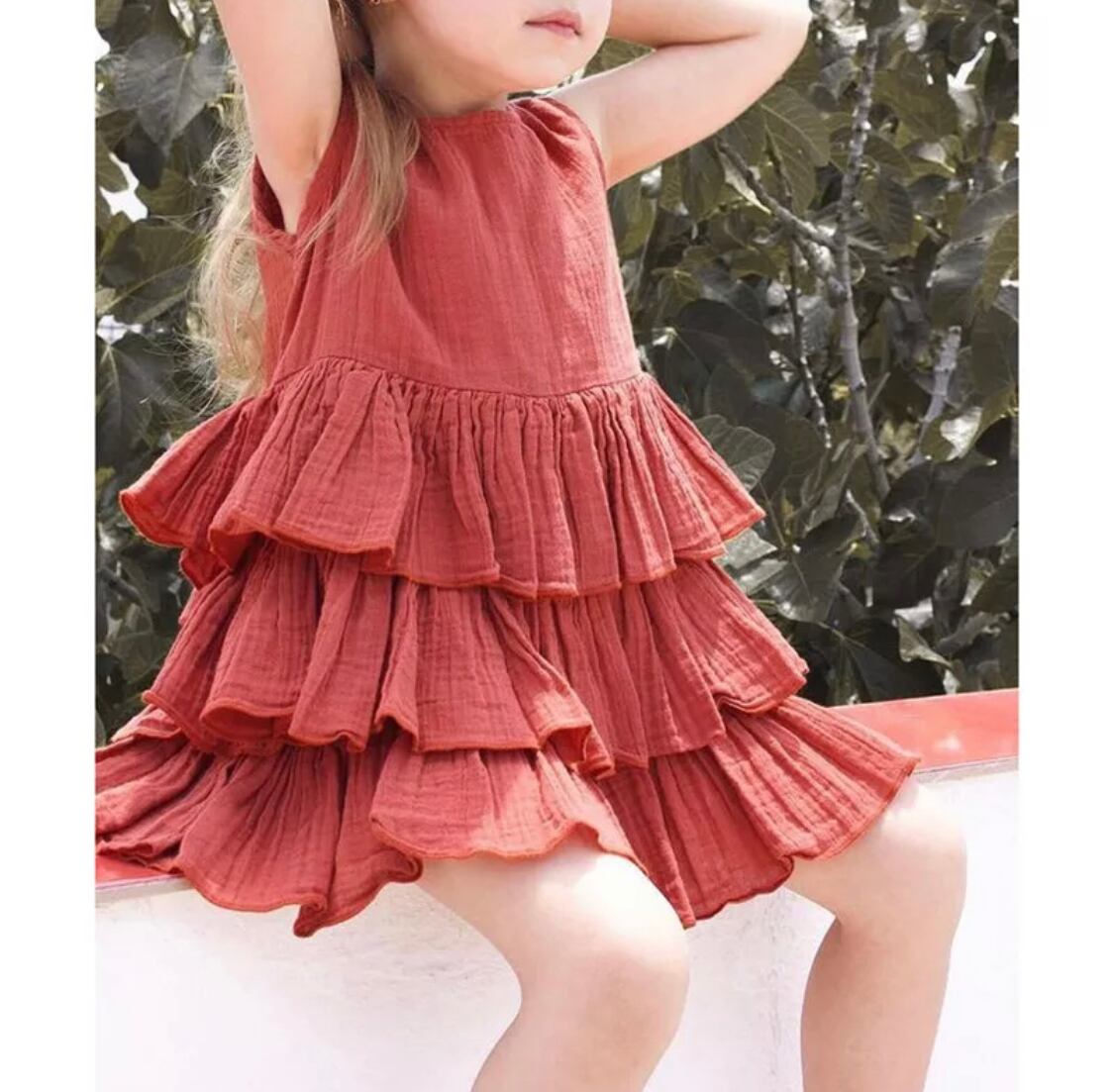 コットンフリルワンピース》》》》》海外子供服 キッズリネン ワンピース フリル ノースリーブ コットン