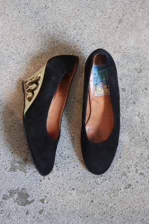 80s-90s Euro suede leather gold heel pumps