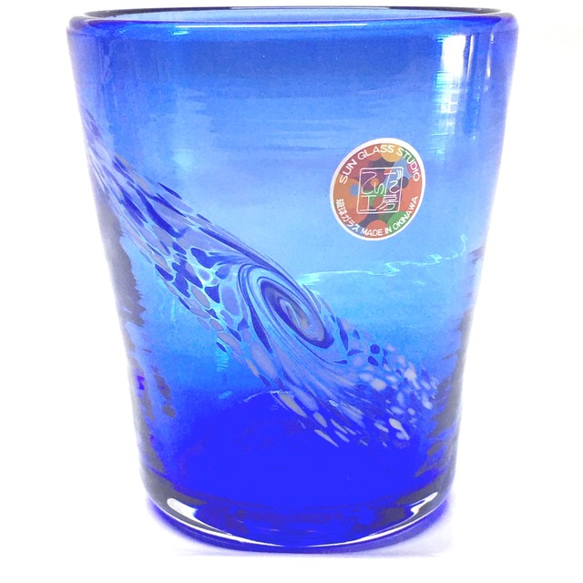 ロックグラス 渦巻紋 ブルー 琉球ガラス 丸氷 70mm65mm用
