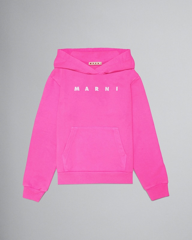 【MARNI kids】ネオンピンク ロゴ入りコットン製スウェットシャツ フード付き