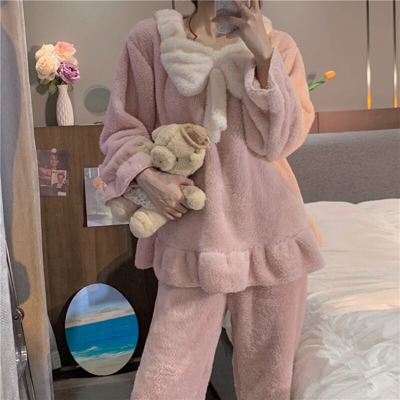 リボンベルベットレディースウィンターコーラル 大人ガーリー スウィート キュート カジュアル 冬物 萌量不足91925953788