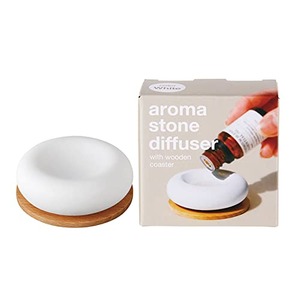 【努力特価】アロマストーンディフューザー(ホワイト)1個 芳香器 木のコースター付 お好きなオイルが楽しめます