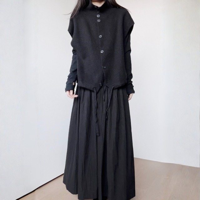 High neck drawstring knit vest【2color】 C1643