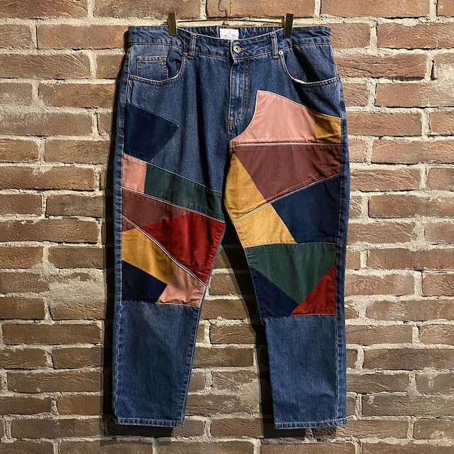 【Caka act3】Colorful Velour Patchwork Design Euro Vintage Baggy Demim Pants