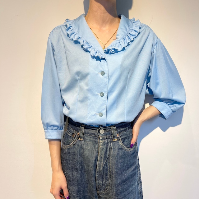 FRILL COLLOR BLOUSE BLUE