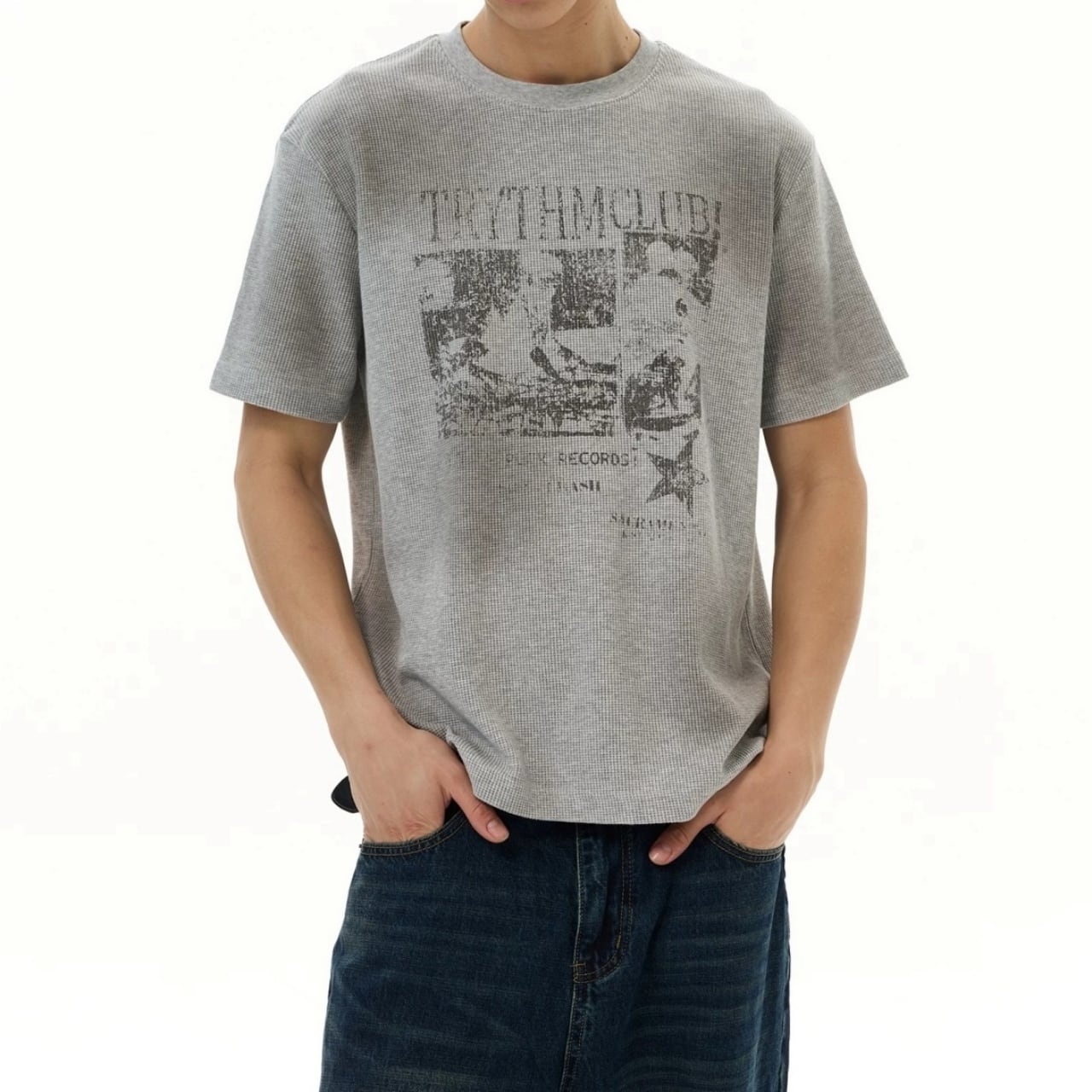 フェードグラフィックプリントワッフルライクTシャツ 2col   A00127