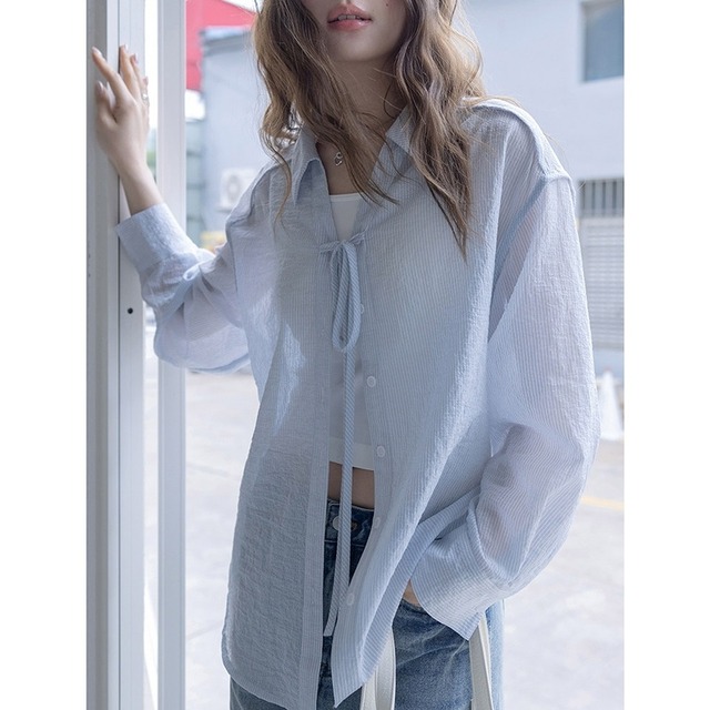 sheer stripe shirt　k-0161