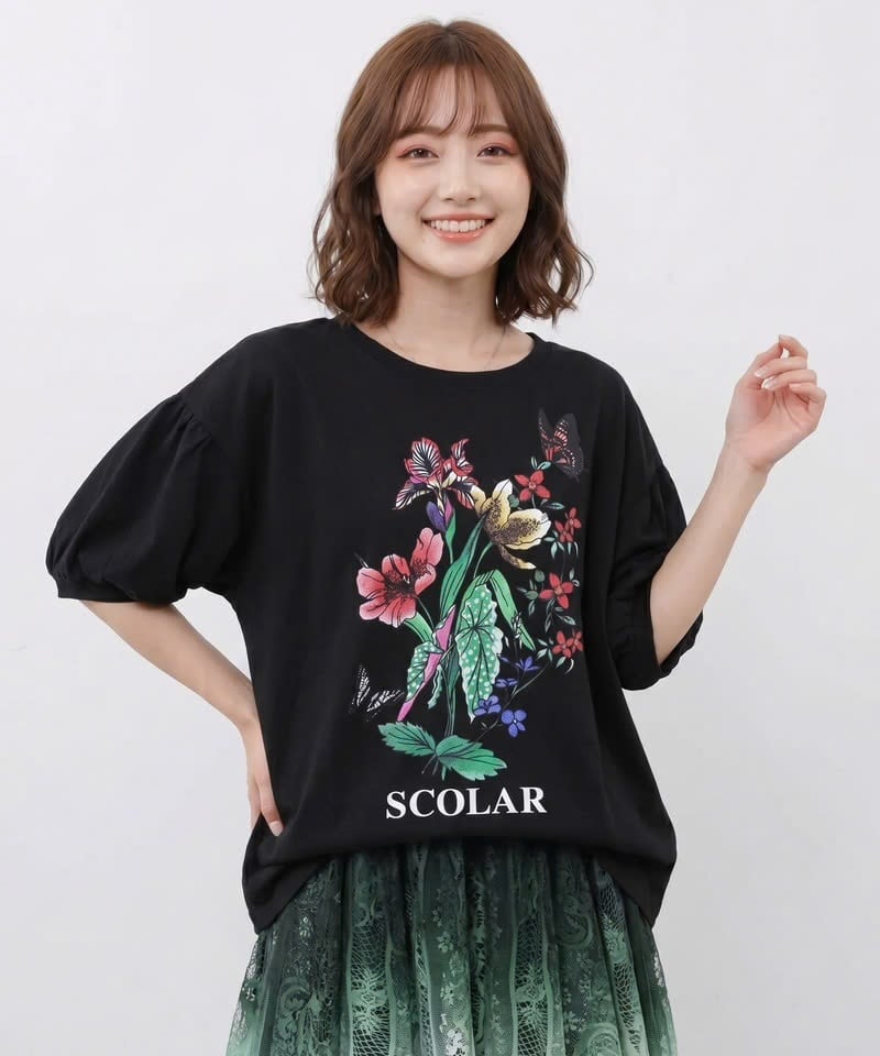 IS ScoLar（イズスカラー）水彩風大花柄 ラウンドシルエットプル