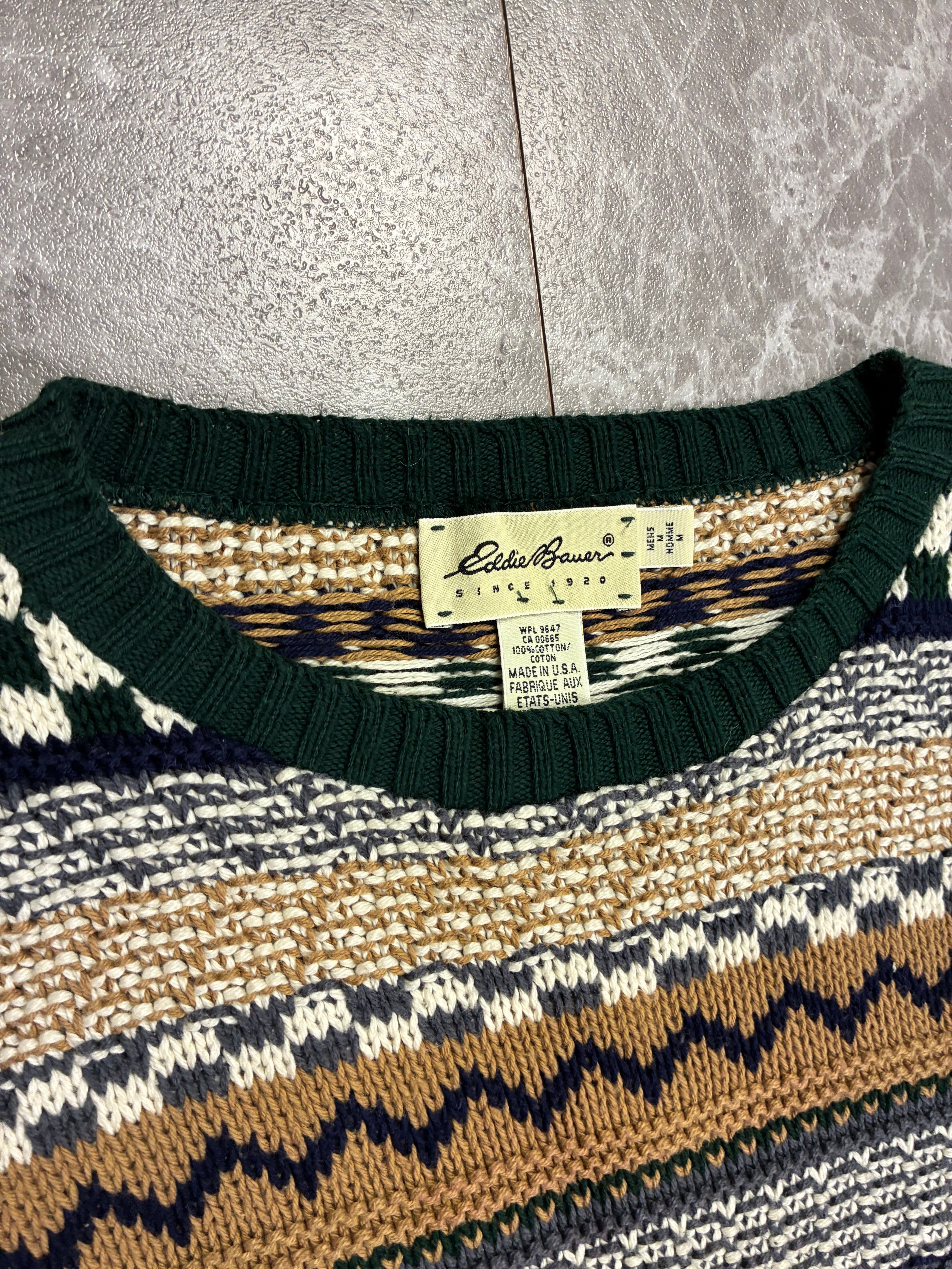 USA製 Eddie Bauer マルチカラー コットンニット セーター M エディー