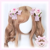 ♡【全２色】姫GAL ピンクローズ＆パールハート オーガンジーリボンダブルヘアクリップ pink ♡