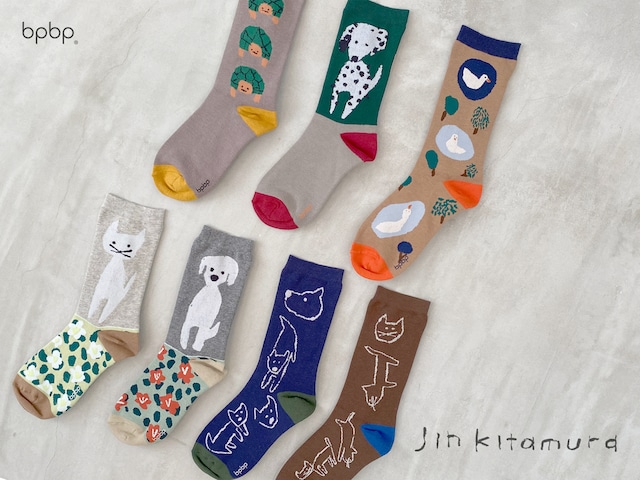 【JIN KITAMURA】北村人 SOCKS SENGA INU NAVY 線画のいぬ -ネイビー- ソックス