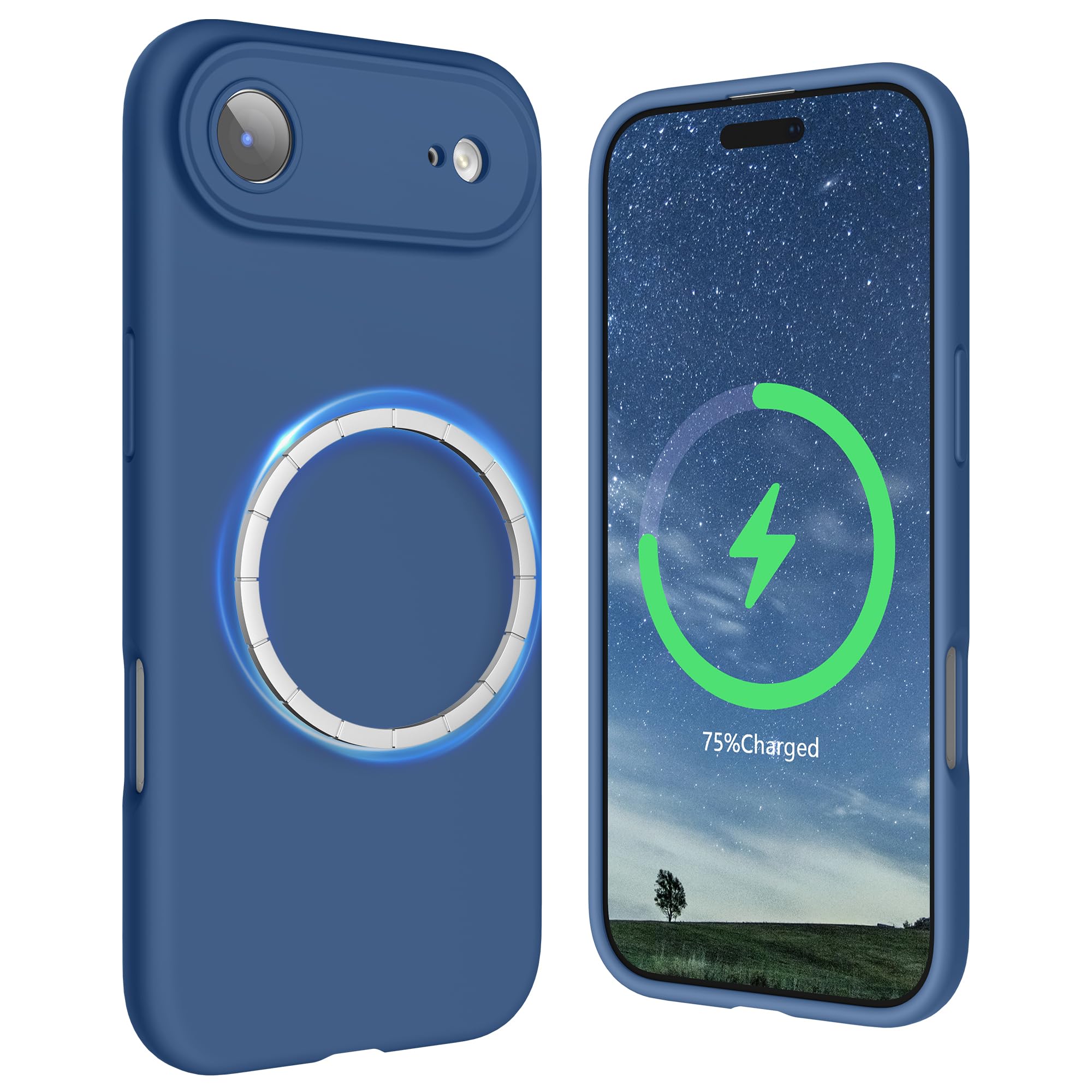SURPHY iPhone Air 用ケース シリコン MagSafe対応,6.5インチ対応(2025) スマホケース iPhone Air(カメラの全面保護) マグネット搭載 アイフォン エア用ソフトカバー(ブルージェイ)