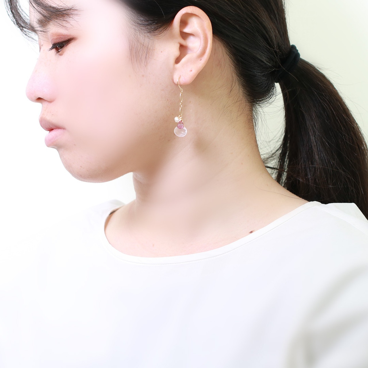 ローズクォーツ×淡水ピアス mm1195