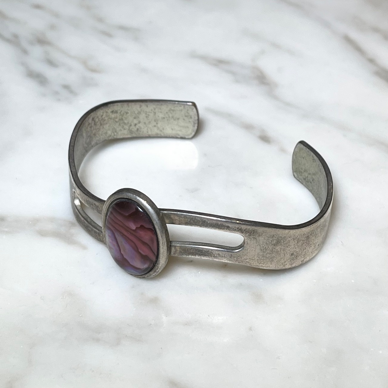 vintage silver bangle set with shell