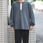 henry neck long sleeve tee charcoal gray