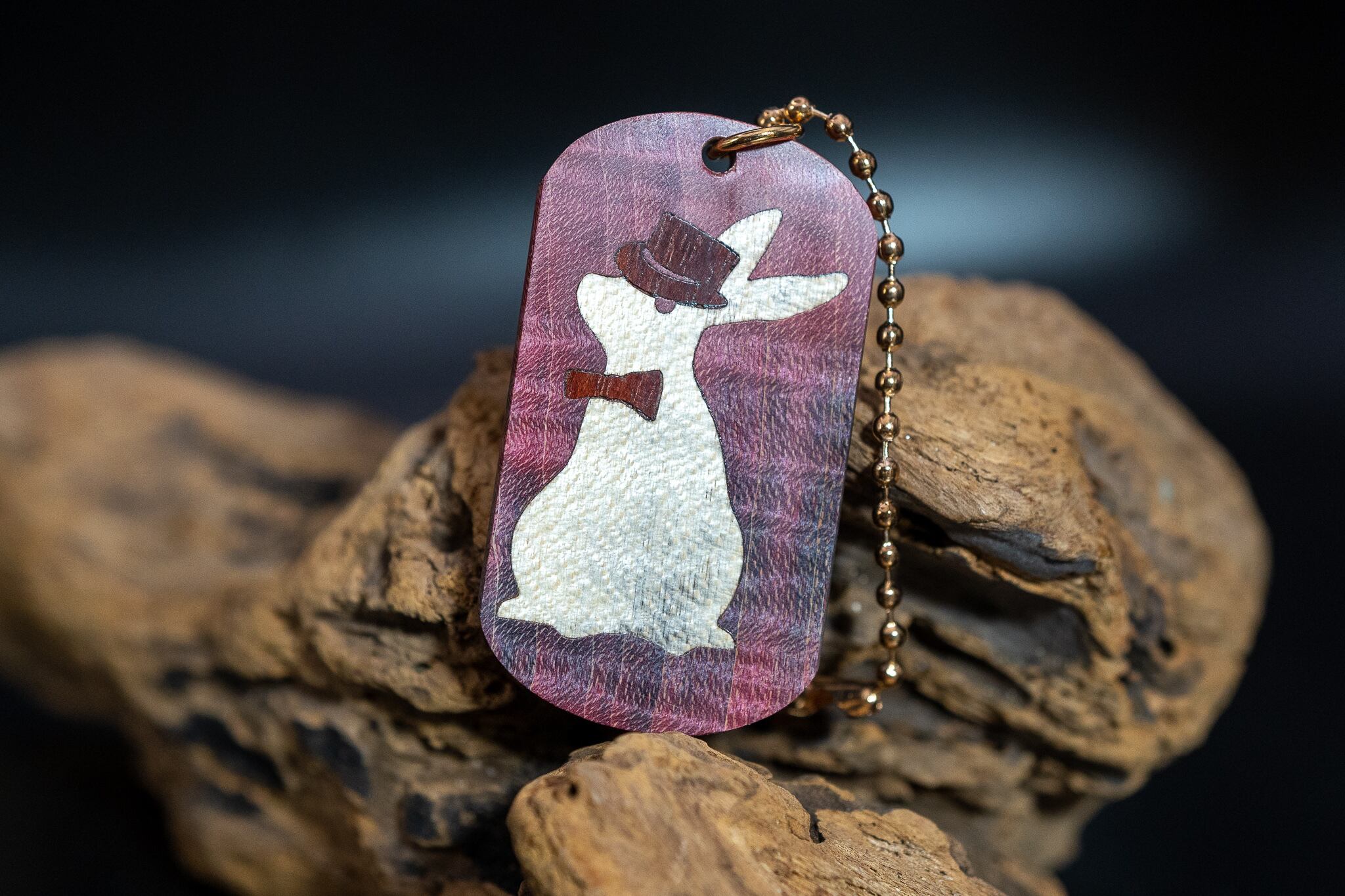 【Vicious ヴィシャス】スタビライズウッド 楓 縮杢 ドッグタグ 象嵌 三月ウサギ