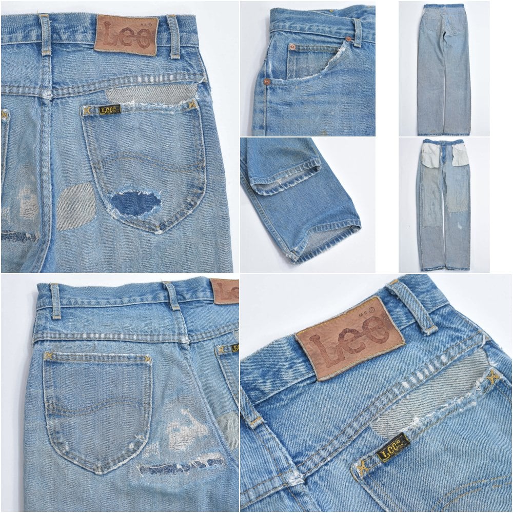 80～90s アメリカ製 Lee200 リー ツギハギリペア デザイン デニムパンツ ヴィンテージ パッチワーク グランジ ライトブルー ビンテージ アメリカ古着 メンズW30インチ 80～90s アメリカ製 Lee200 リー ツギハギリペア デザイン デニム