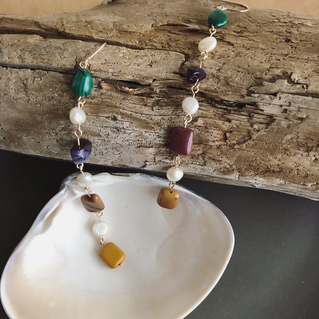 オータムカラーストーンのロングピアス #2