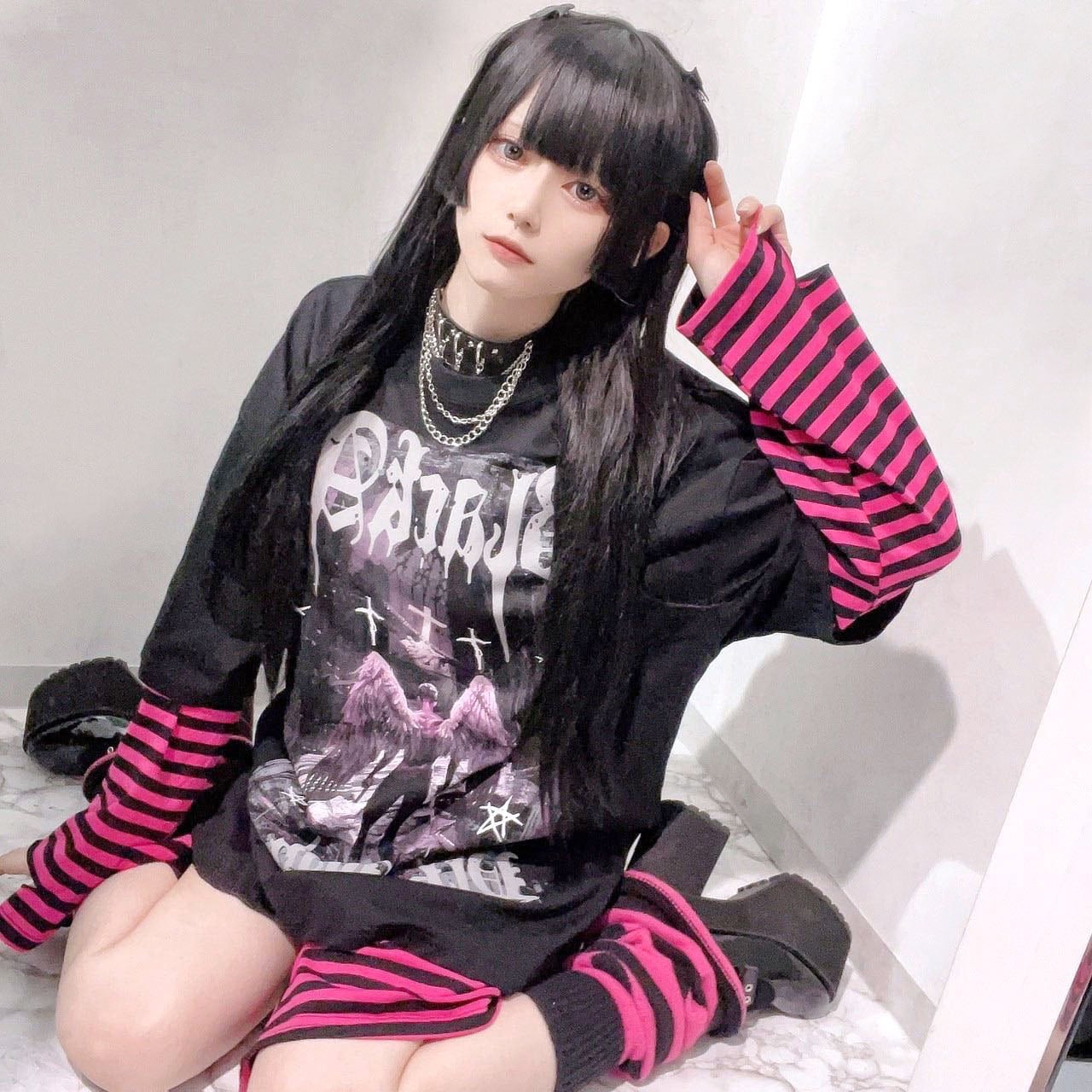 ボーダーグランジロンT(PINK BLACK) | VOLCAN&APHRODITE ボーダーグランジロンT(PINK BLACK) | VOLCAN&APHRODITE