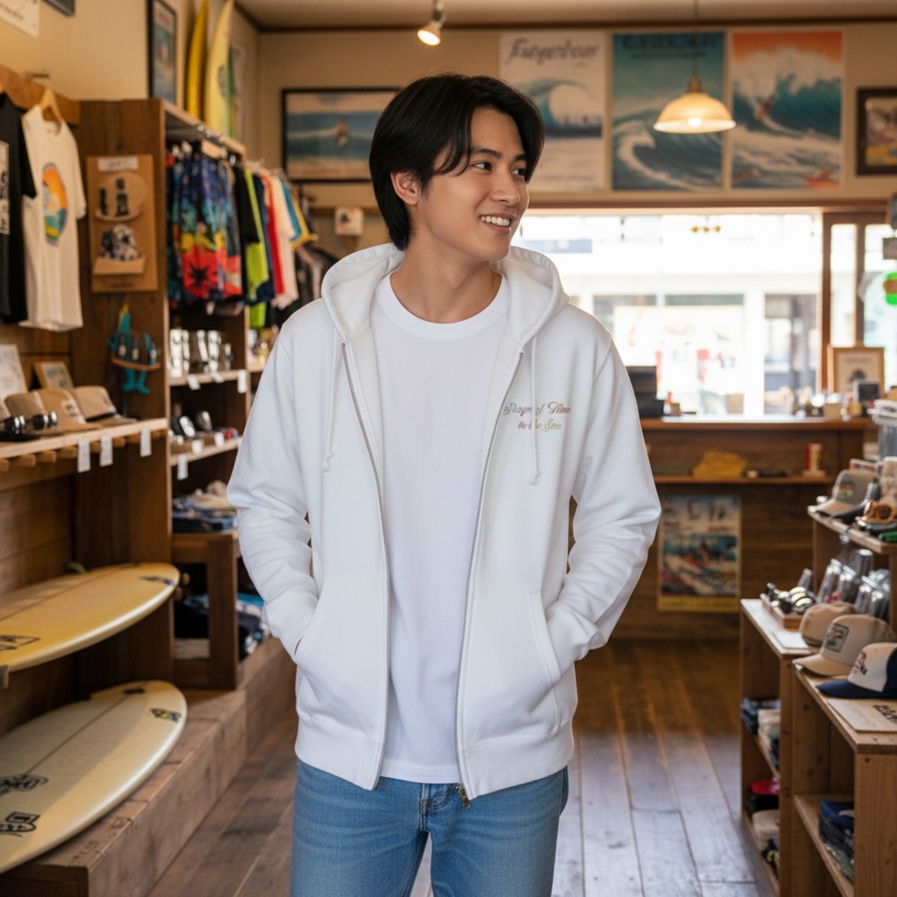 Singer of Time in the Sea-フルジップパーカー(ホワイト) - 6