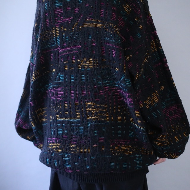 "LONDON FOG" psychedelic multi color design loose silhouette knit cardigan