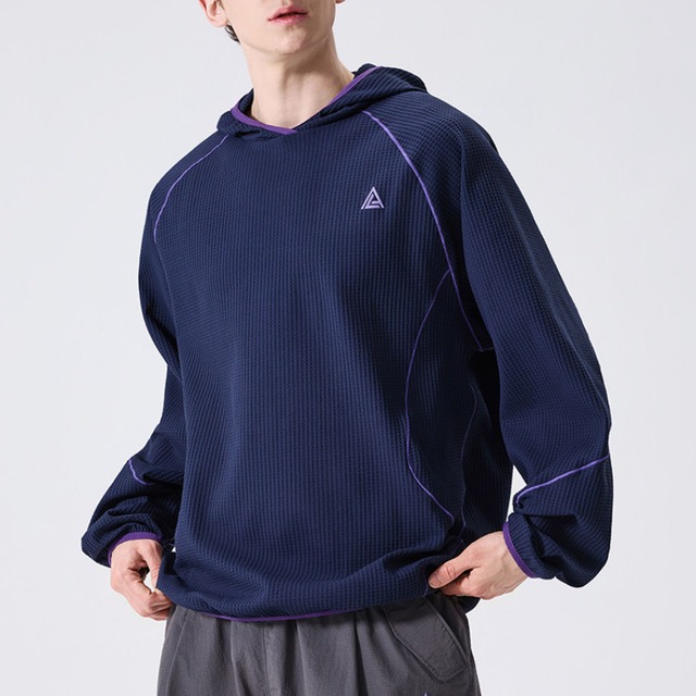 パイピングラインワッフルフードプルオーバー R00056