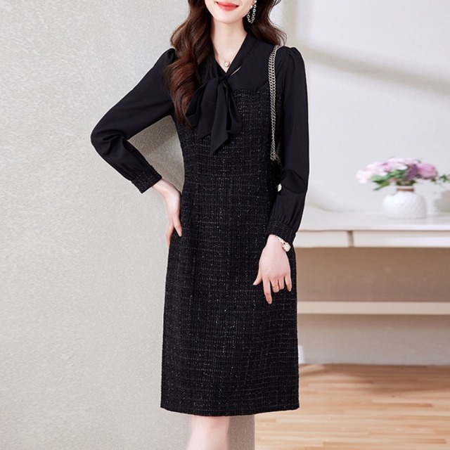 【即納】ツイード切替ボウタイワンピース Me0847 3XLサイズ