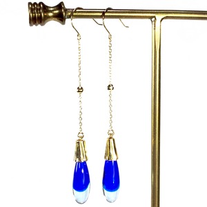 10金 ゴールドピアス  ガラスジュエリー  (コバルトブルー＆ベビーブルー) / Maho de Maho