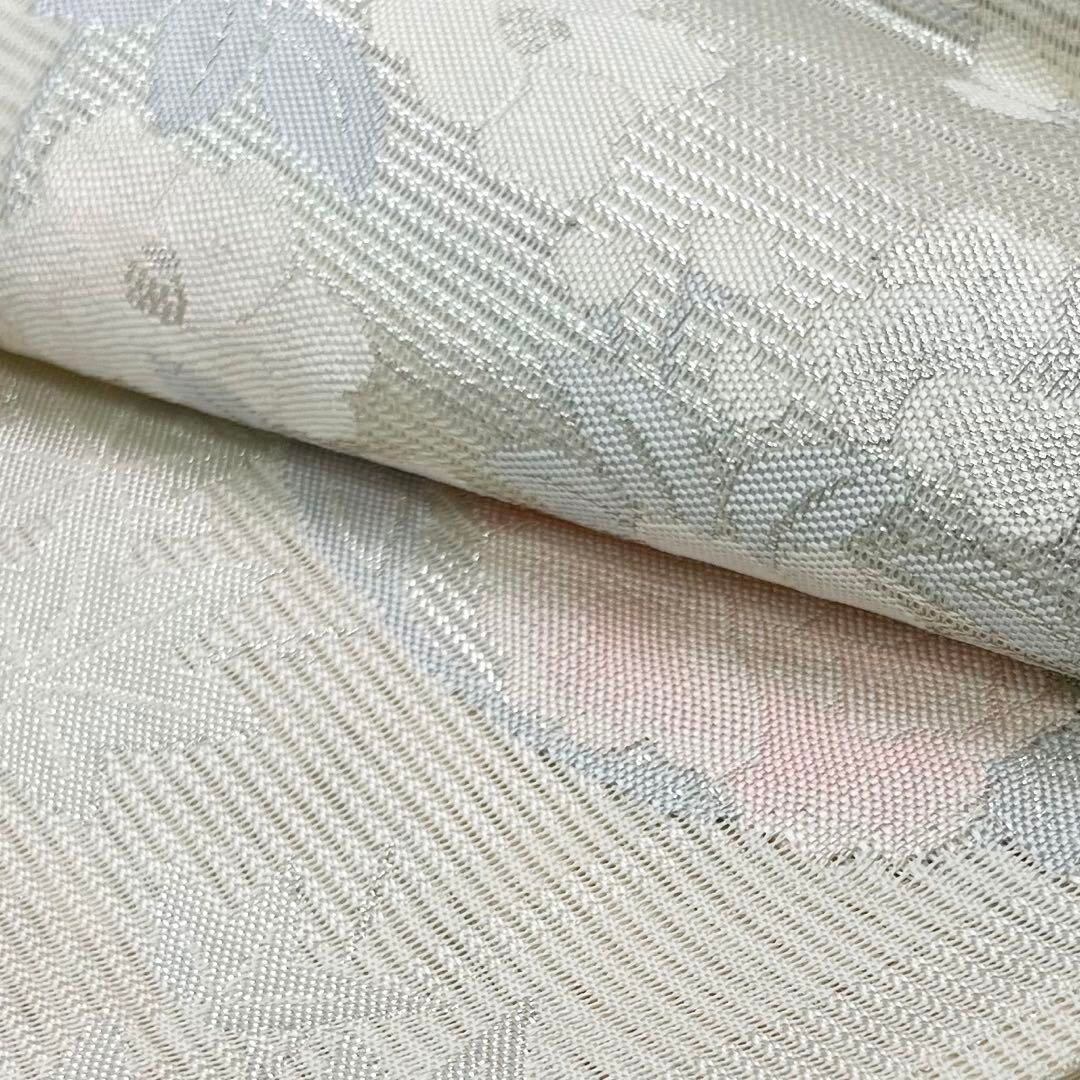 夏帯 袋帯 丸に上品な花模様 銀糸 乳白色 O-3940 | リユース着物わびさび 