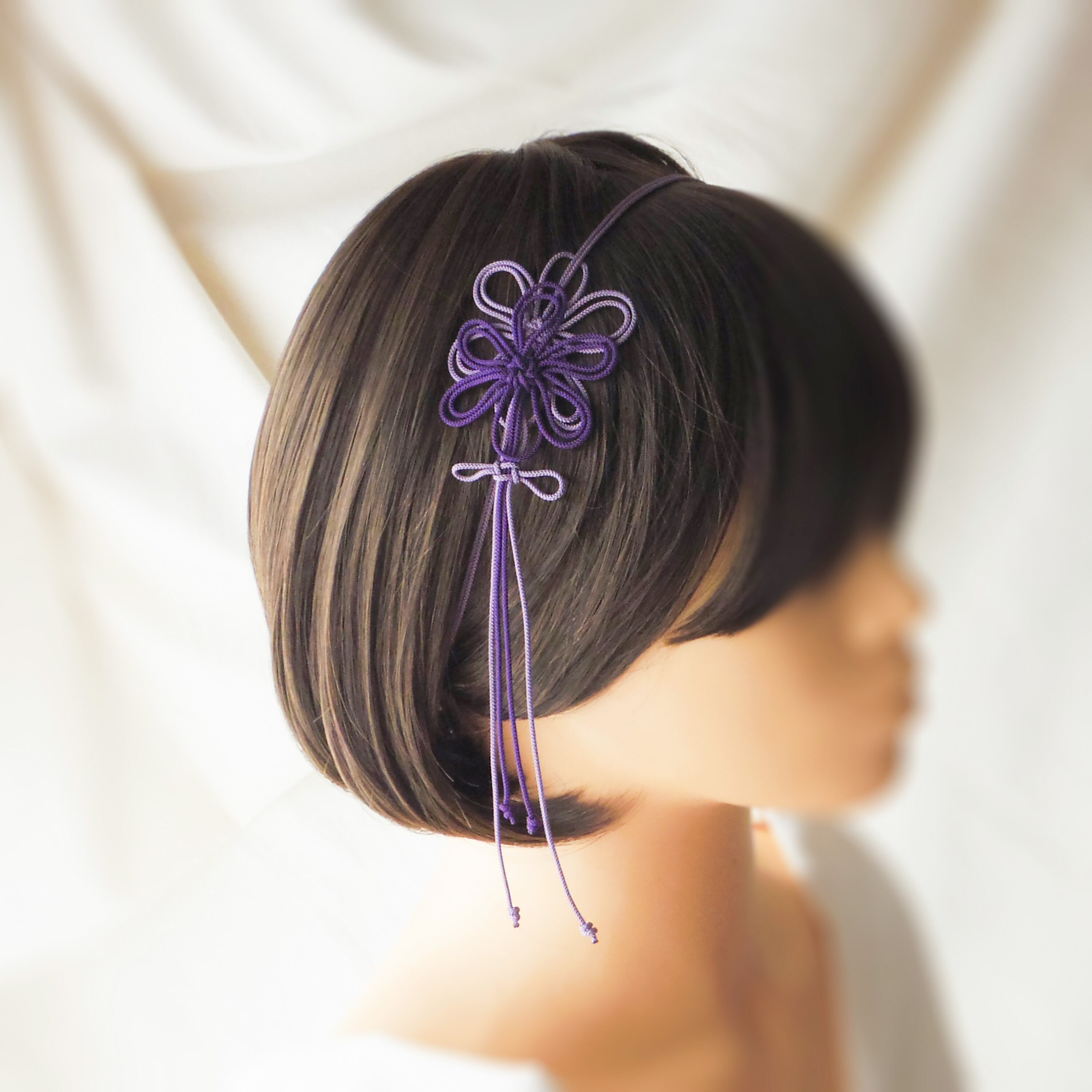 飾り結びカチューム「香ニミチル雅」(淡紫×濃紫)【軽量・簡単】浴衣や着物、日常使いにも。