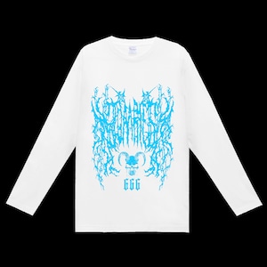 ★【lunalyオリジナル】666GOATSKULL DEATHMETALロゴテイストホワイトブルーロゴTシャツ（ori_0079）