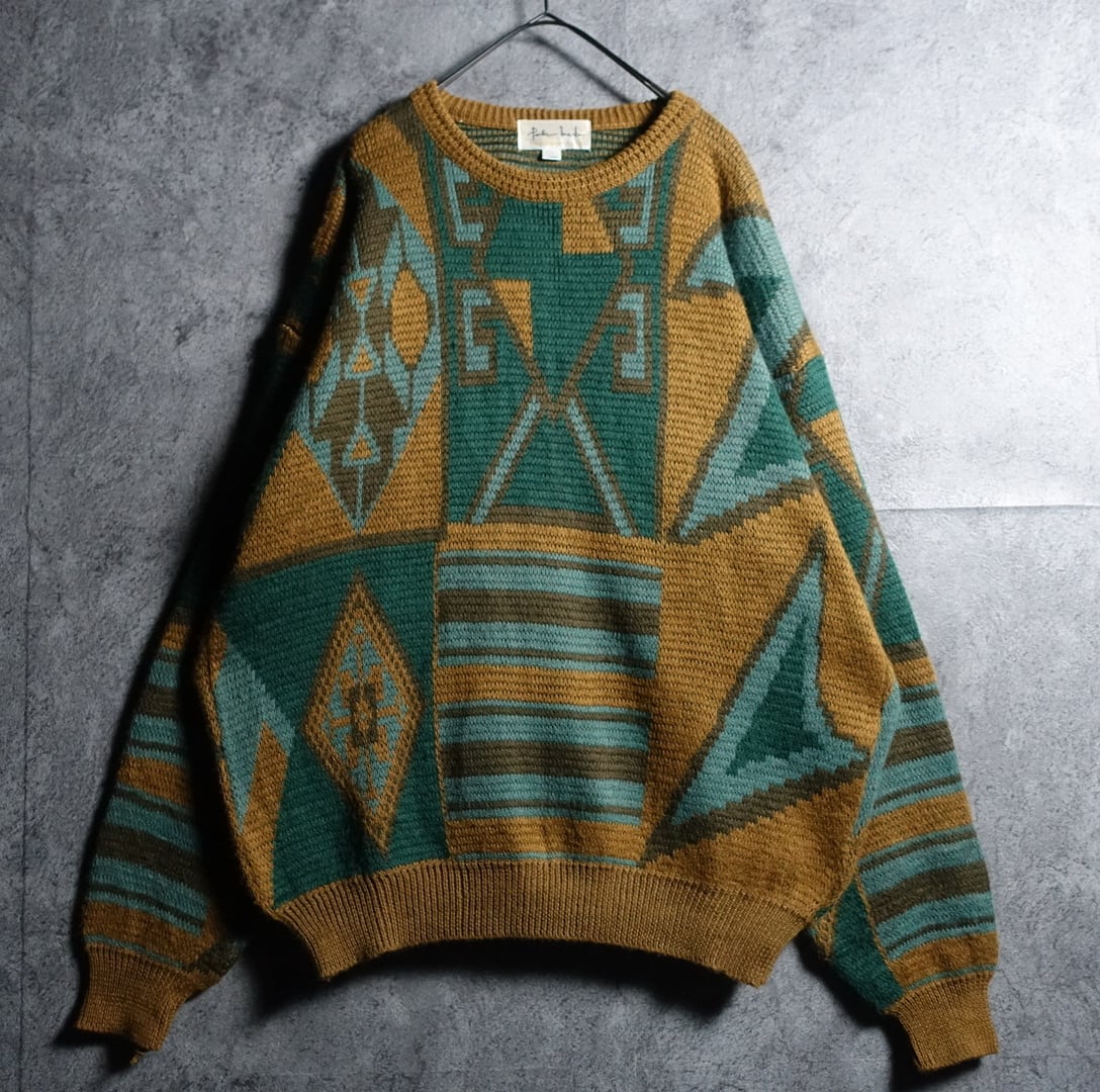 Multicolor Geometric Motif Panel Design Knit