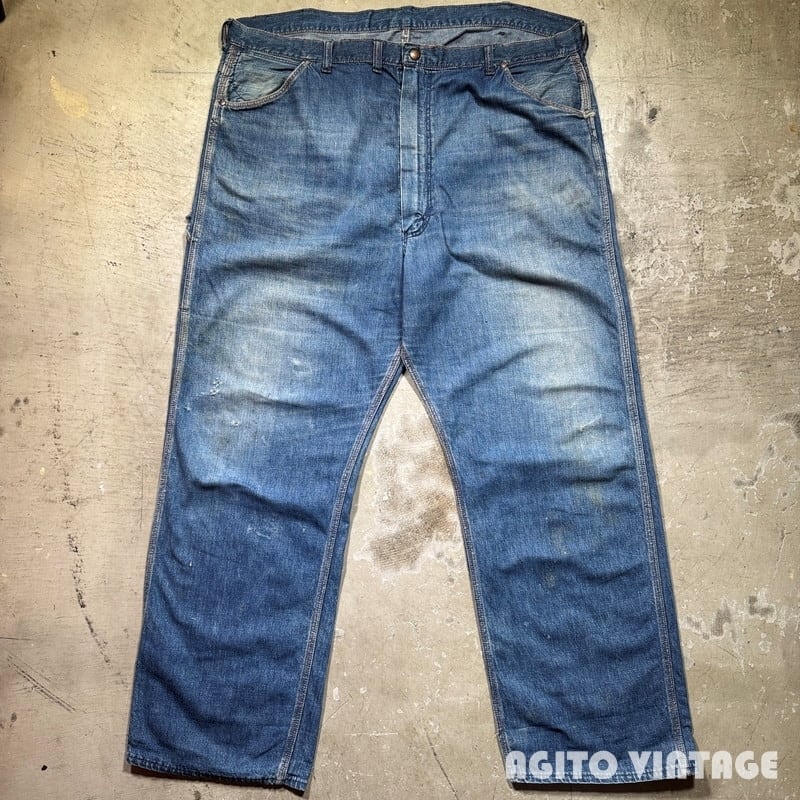 60's~ Unknown デニムペインターパンツ Sanforizedボタン GRIPPER カムロックジッパー ウエスト実寸W44インチ 希少 ヴィンテージ BA-2928 RM3349H