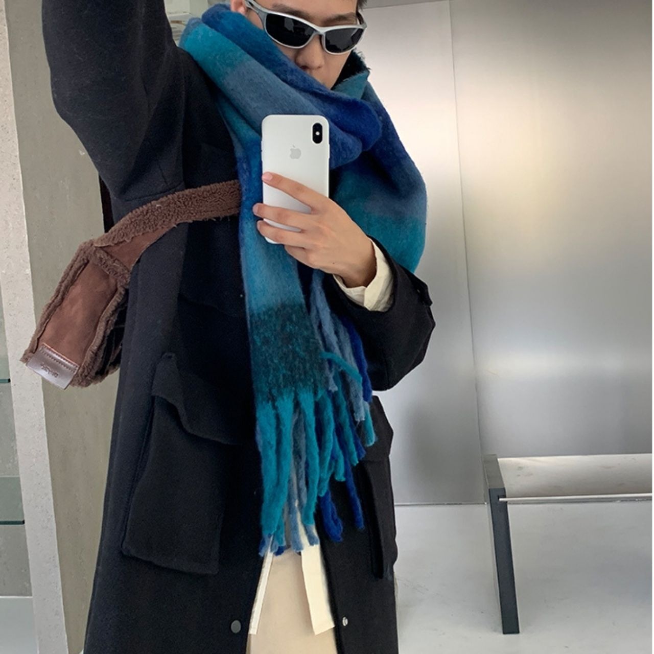 ビッグカラーチェック柄マフラー　1071