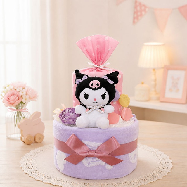 おむつケーキ クロミ 2段 ぬいぐるみ タオル 歯がため 出産祝い kuro-c2