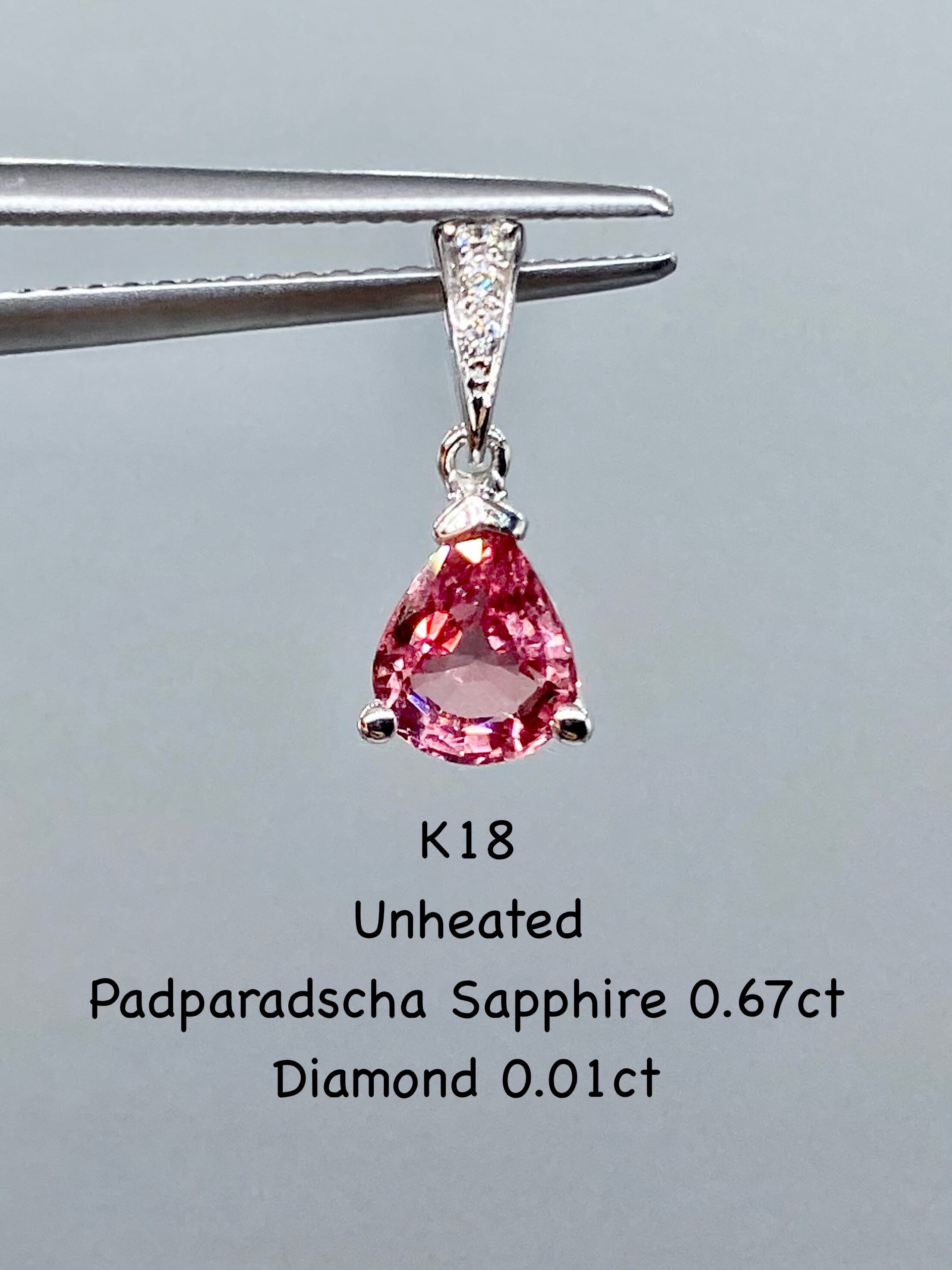 K18WG 希少石　パパラチアサファイア　ダイヤモンドネックレストップ K18WG 希少石 パパラチアサファイア ダイヤモンドネックレストップ